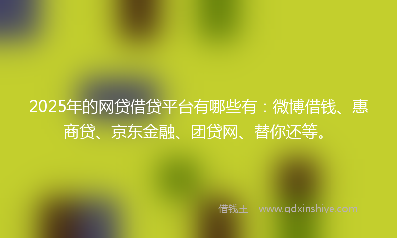 2025年的网贷借贷平台有哪些有：微博借钱、惠商贷、京东金融、团贷网、替你还等。