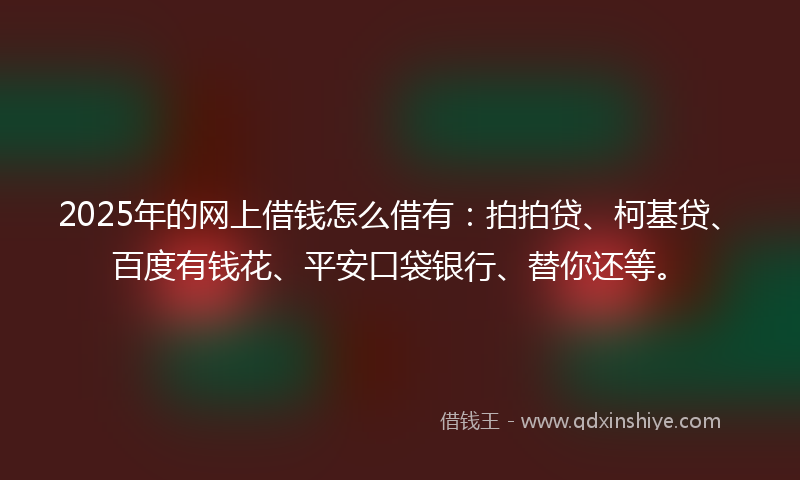 2025年的网上借钱怎么借有：拍拍贷、柯基贷、百度有钱花、平安口袋银行、替你还等。