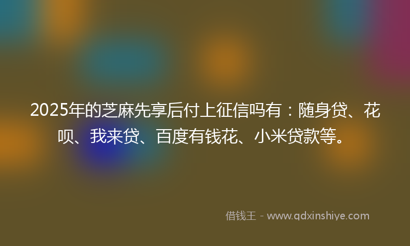 2025年的芝麻先享后付上征信吗有：随身贷、花呗、我来贷、百度有钱花、小米贷款等。