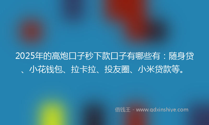 2025年的高炮口子秒下款口子有哪些有：随身贷、小花钱包、拉卡拉、投友圈、小米贷款等。