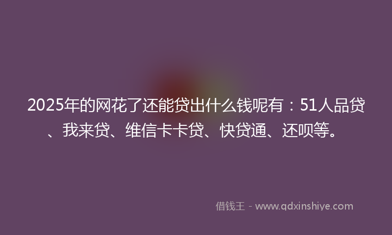 2025年的网花了还能贷出什么钱呢有：51人品贷、我来贷、维信卡卡贷、快贷通、还呗等。