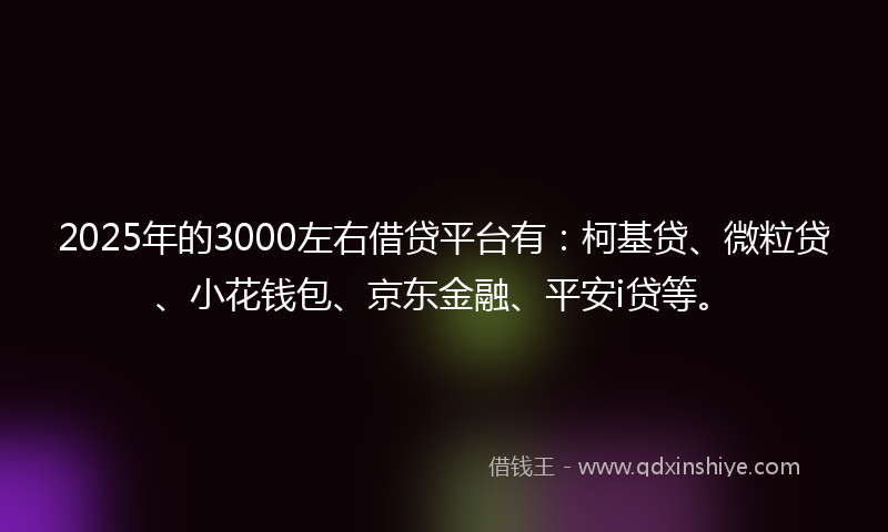 2025年的3000左右借贷平台有：柯基贷、微粒贷、小花钱包、京东金融、平安i贷等。
