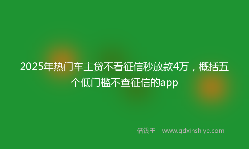2025年热门车主贷不看征信秒放款4万，概括五个低门槛不查征信的app