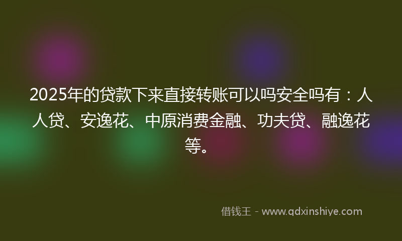 2025年的贷款下来直接转账可以吗安全吗有：人人贷、安逸花、中原消费金融、功夫贷、融逸花等。
