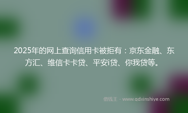 2025年的网上查询信用卡被拒有：京东金融、东方汇、维信卡卡贷、平安i贷、你我贷等。