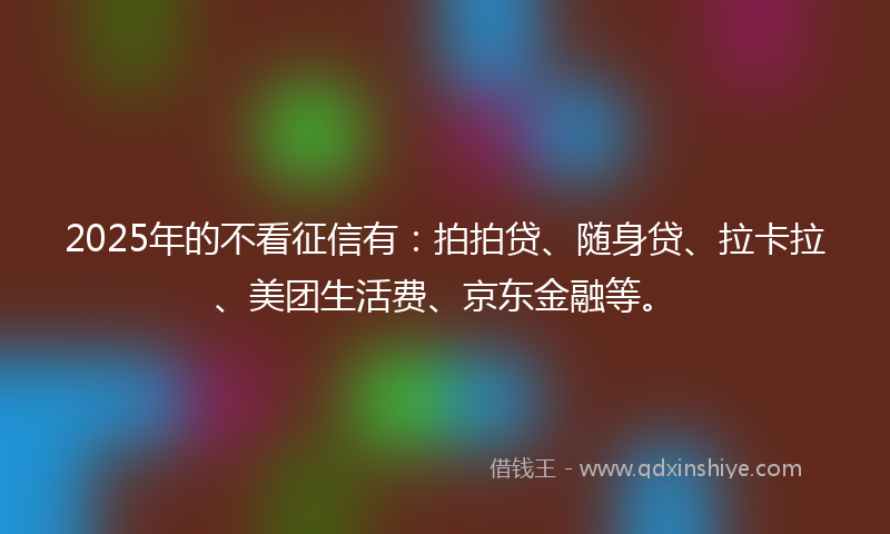 2025年的不看征信有：拍拍贷、随身贷、拉卡拉、美团生活费、京东金融等。
