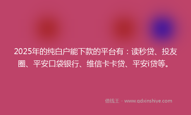 2025年的纯白户能下款的平台有：读秒贷、投友圈、平安口袋银行、维信卡卡贷、平安i贷等。