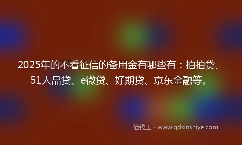 2025年的不看征信的备用金有哪些有：拍拍贷、51人品贷、e微贷、好期贷、京东金融等。