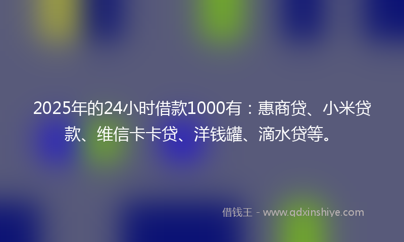 2025年的24小时借款1000有：惠商贷、小米贷款、维信卡卡贷、洋钱罐、滴水贷等。