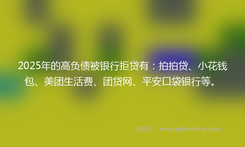 2025年的高负债被银行拒贷有：拍拍贷、小花钱包、美团生活费、团贷网、平安口袋银行等。