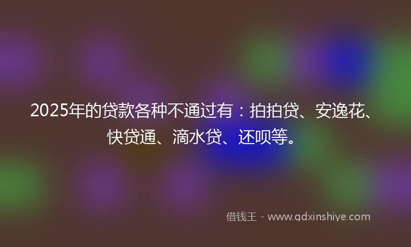 2025年的贷款各种不通过有：拍拍贷、安逸花、快贷通、滴水贷、还呗等。
