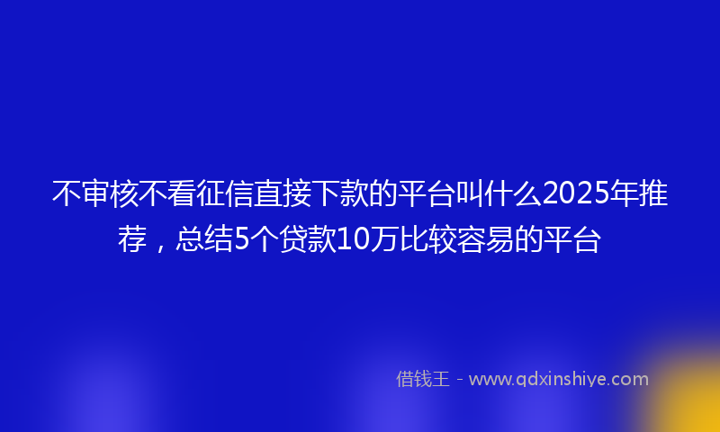 不审核不看征信直接下款的平台叫什么2025年推荐，总结5个贷款10万比较容易的平台