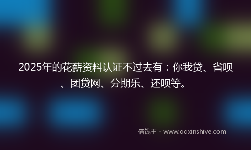 2025年的花薪资料认证不过去有：你我贷、省呗、团贷网、分期乐、还呗等。