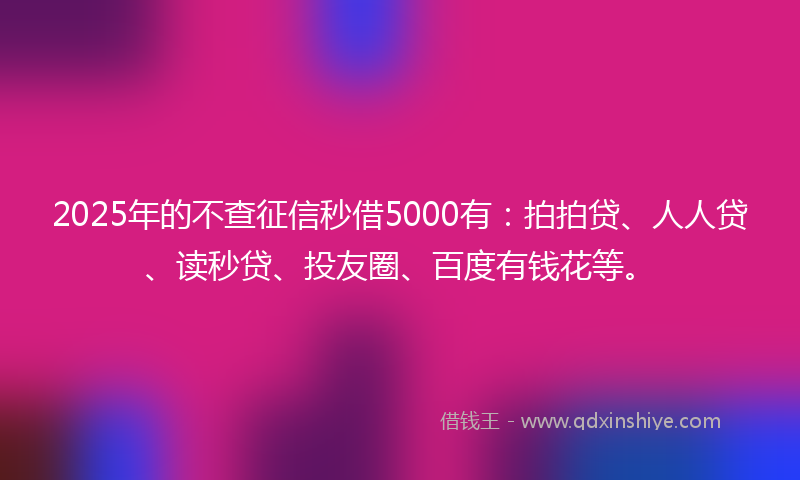 2025年的不查征信秒借5000有：拍拍贷、人人贷、读秒贷、投友圈、百度有钱花等。