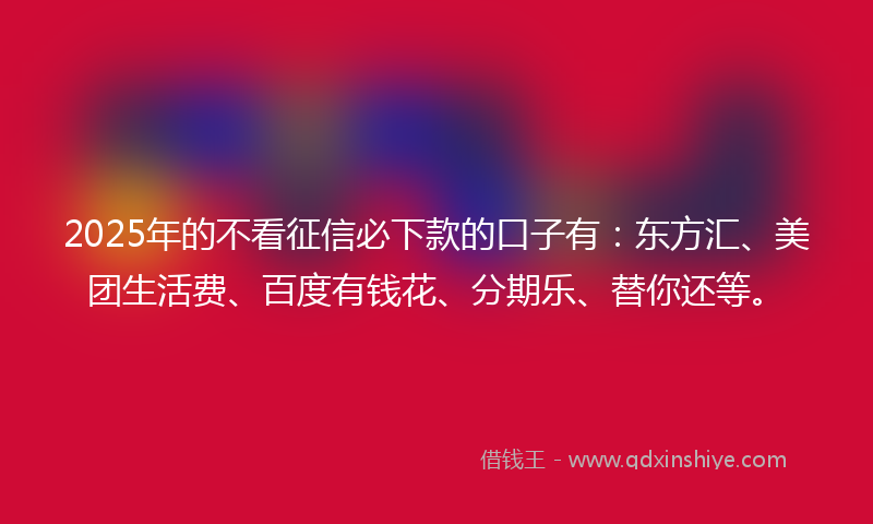 2025年的不看征信必下款的口子有：东方汇、美团生活费、百度有钱花、分期乐、替你还等。