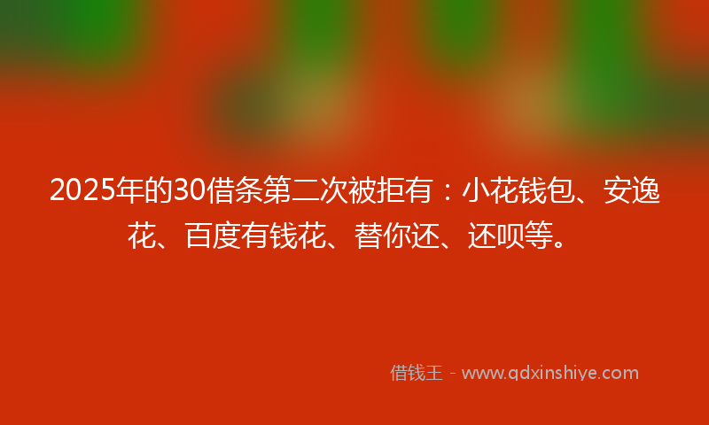 2025年的30借条第二次被拒有：小花钱包、安逸花、百度有钱花、替你还、还呗等。