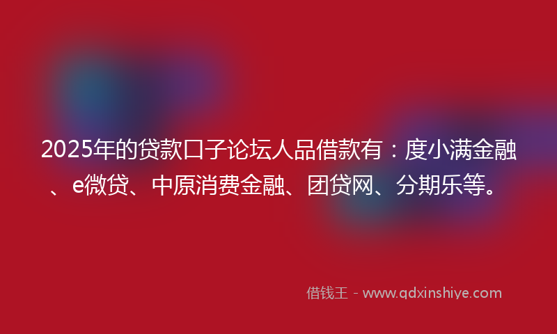 2025年的贷款口子论坛人品借款有：度小满金融、e微贷、中原消费金融、团贷网、分期乐等。