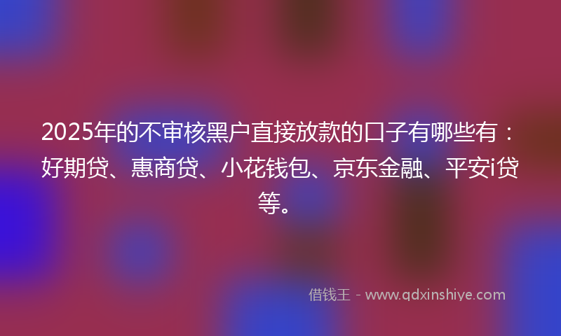 2025年的不审核黑户直接放款的口子有哪些有：好期贷、惠商贷、小花钱包、京东金融、平安i贷等。