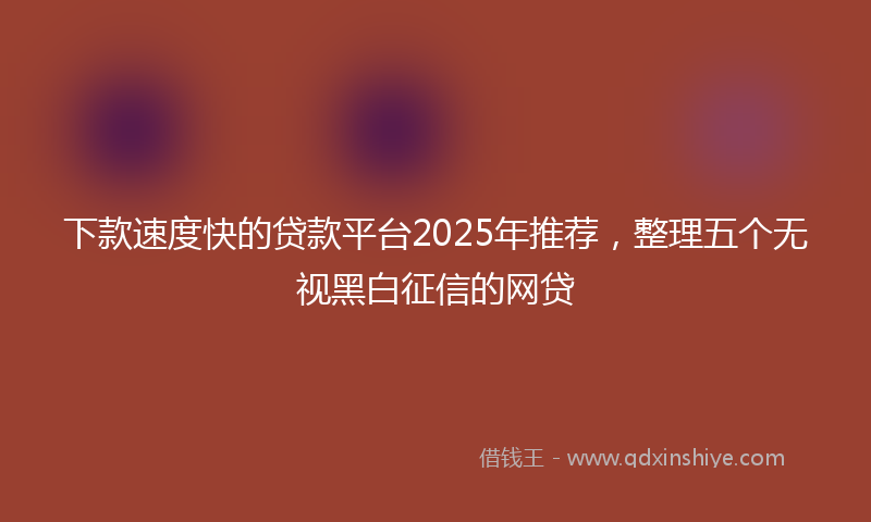 下款速度快的贷款平台2025年推荐，整理五个无视黑白征信的网贷