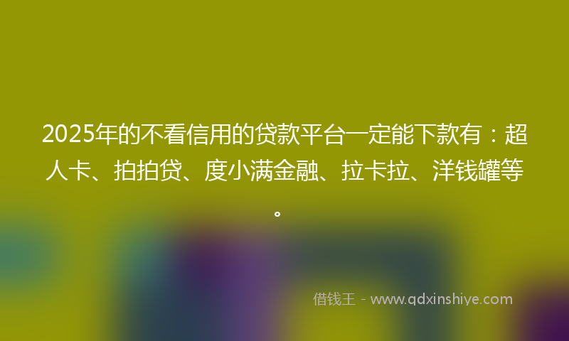 2025年的不看信用的贷款平台一定能下款有：超人卡、拍拍贷、度小满金融、拉卡拉、洋钱罐等。