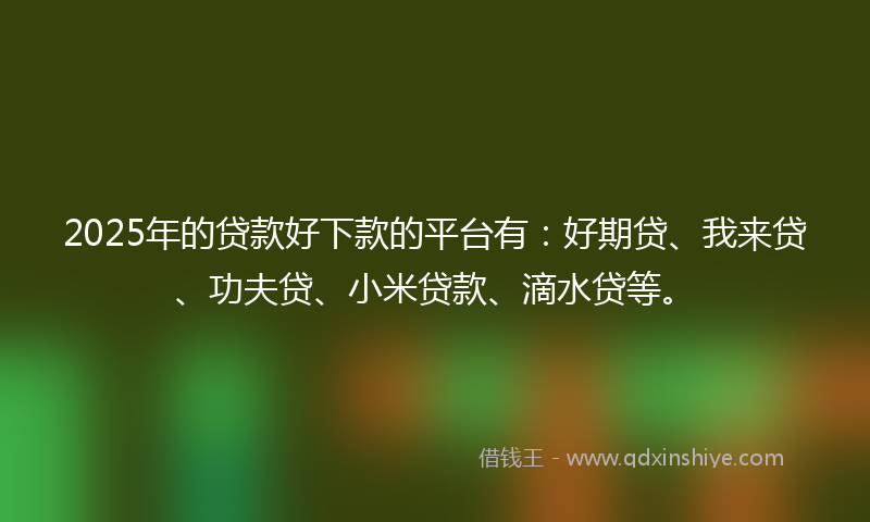 2025年的贷款好下款的平台有：好期贷、我来贷、功夫贷、小米贷款、滴水贷等。