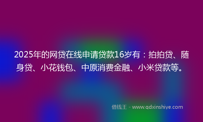 2025年的网贷在线申请贷款16岁有：拍拍贷、随身贷、小花钱包、中原消费金融、小米贷款等。