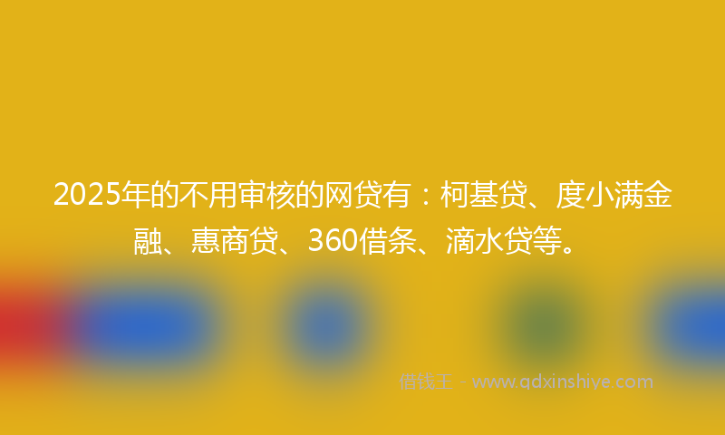 2025年的不用审核的网贷有：柯基贷、度小满金融、惠商贷、360借条、滴水贷等。