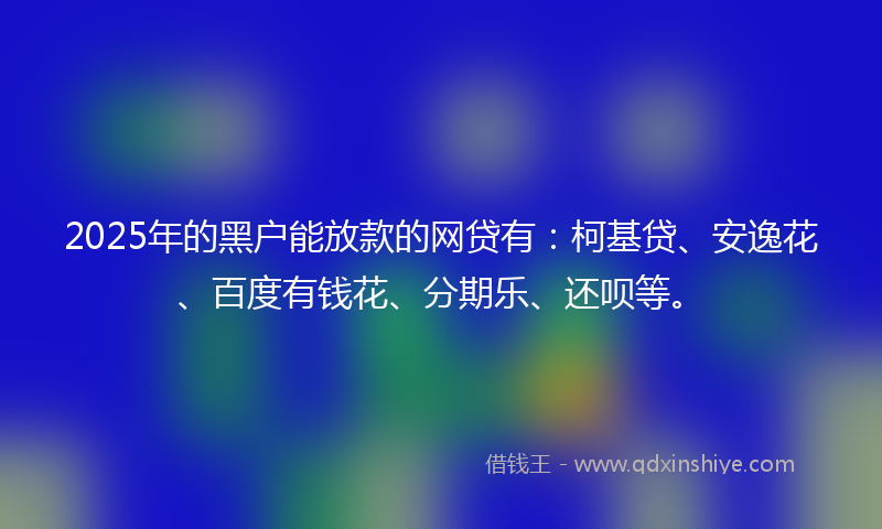 2025年的黑户能放款的网贷有：柯基贷、安逸花、百度有钱花、分期乐、还呗等。