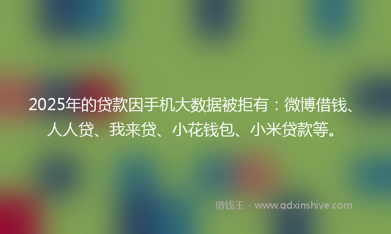 2025年的贷款因手机大数据被拒有：微博借钱、人人贷、我来贷、小花钱包、小米贷款等。
