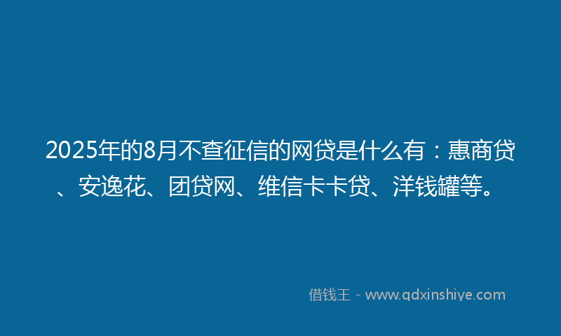2025年的8月不查征信的网贷是什么有：惠商贷、安逸花、团贷网、维信卡卡贷、洋钱罐等。