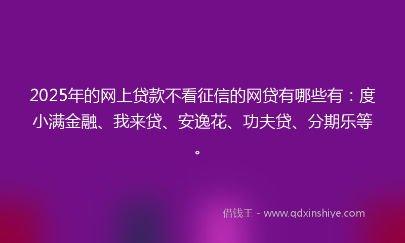 2025年的网上贷款不看征信的网贷有哪些有：度小满金融、我来贷、安逸花、功夫贷、分期乐等。