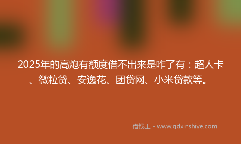 2025年的高炮有额度借不出来是咋了有:超人卡、微粒贷、安逸花、团贷网、小米贷款等。