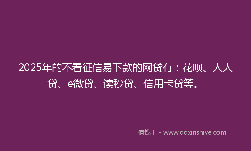2025年的不看征信易下款的网贷有：花呗、人人贷、e微贷、读秒贷、信用卡贷等。