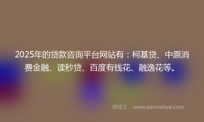 2025年的贷款咨询平台网站有：柯基贷、中原消费金融、读秒贷、百度有钱花、融逸花等。