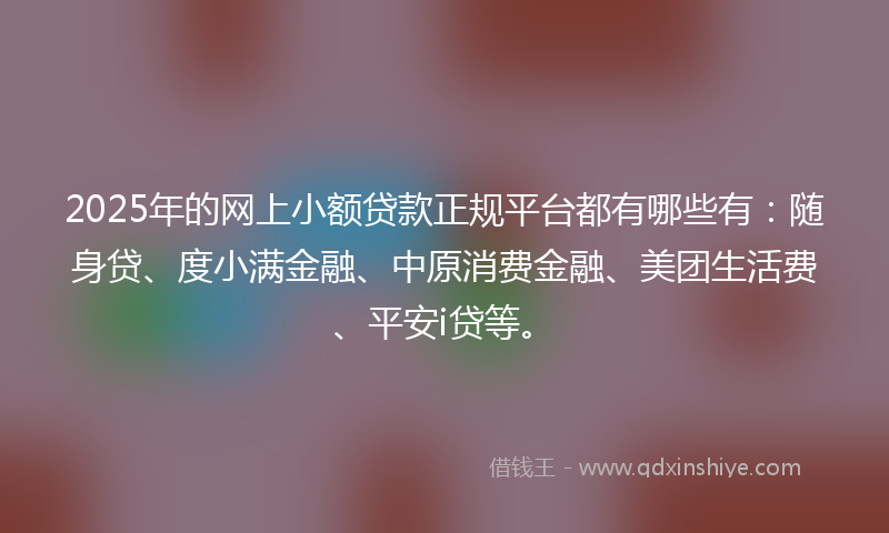 2025年的网上小额贷款正规平台都有哪些有：随身贷、度小满金融、中原消费金融、美团生活费、平安i贷等。
