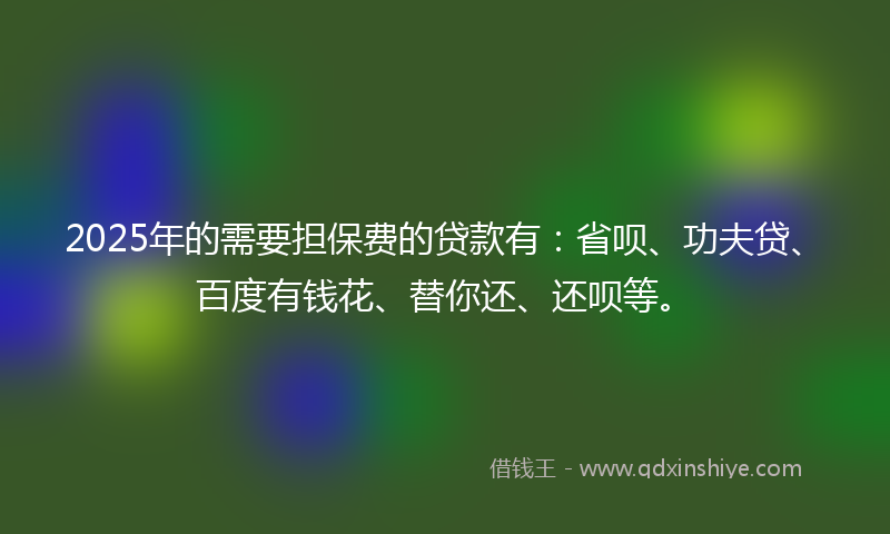 2025年的需要担保费的贷款有：省呗、功夫贷、百度有钱花、替你还、还呗等。