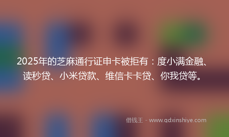2025年的芝麻通行证申卡被拒有：度小满金融、读秒贷、小米贷款、维信卡卡贷、你我贷等。