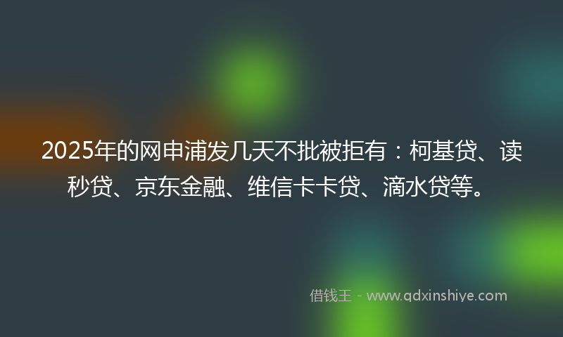 2025年的网申浦发几天不批被拒有：柯基贷、读秒贷、京东金融、维信卡卡贷、滴水贷等。