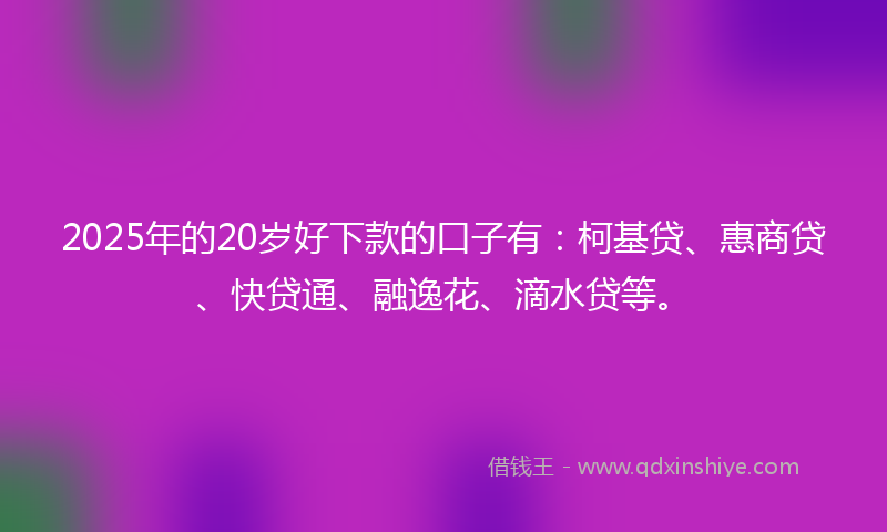 2025年的20岁好下款的口子有：柯基贷、惠商贷、快贷通、融逸花、滴水贷等。