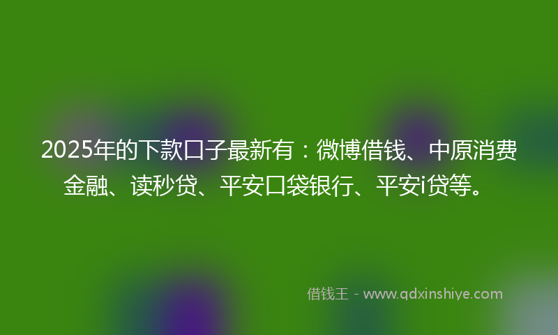 2025年的下款口子最新有：微博借钱、中原消费金融、读秒贷、平安口袋银行、平安i贷等。