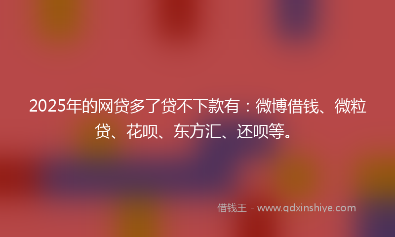 2025年的网贷多了贷不下款有：微博借钱、微粒贷、花呗、东方汇、还呗等。