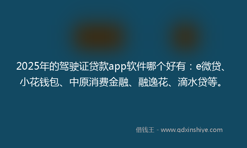 2025年的驾驶证贷款app软件哪个好有：e微贷、小花钱包、中原消费金融、融逸花、滴水贷等。