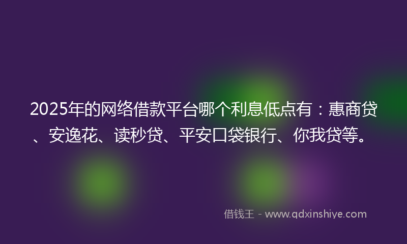 2025年的网络借款平台哪个利息低点有：惠商贷、安逸花、读秒贷、平安口袋银行、你我贷等。