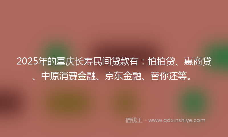 2025年的重庆长寿民间贷款有：拍拍贷、惠商贷、中原消费金融、京东金融、替你还等。