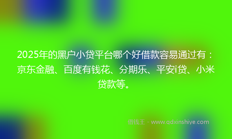 2025年的黑户小贷平台哪个好借款容易通过有：京东金融、百度有钱花、分期乐、平安i贷、小米贷款等。