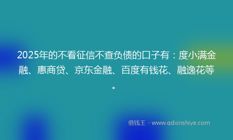 2025年的不看征信不查负债的口子有：度小满金融、惠商贷、京东金融、百度有钱花、融逸花等。