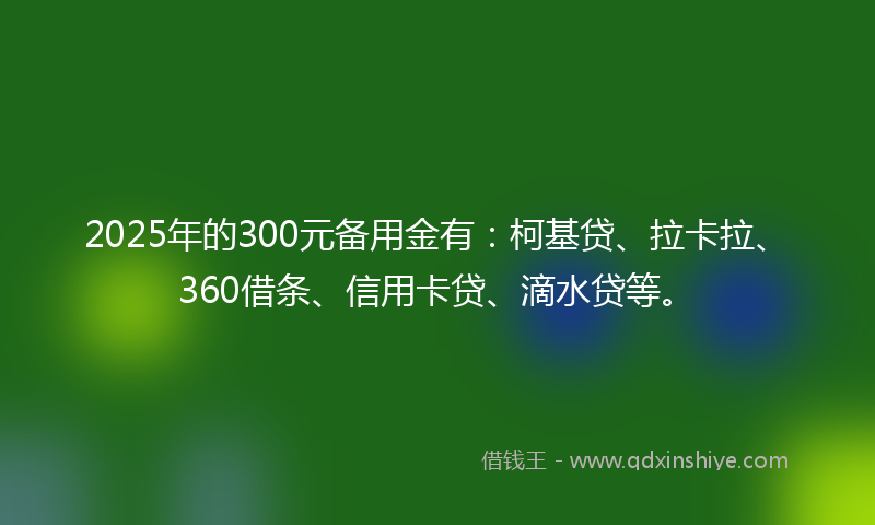 2025年的300元备用金有：柯基贷、拉卡拉、360借条、信用卡贷、滴水贷等。