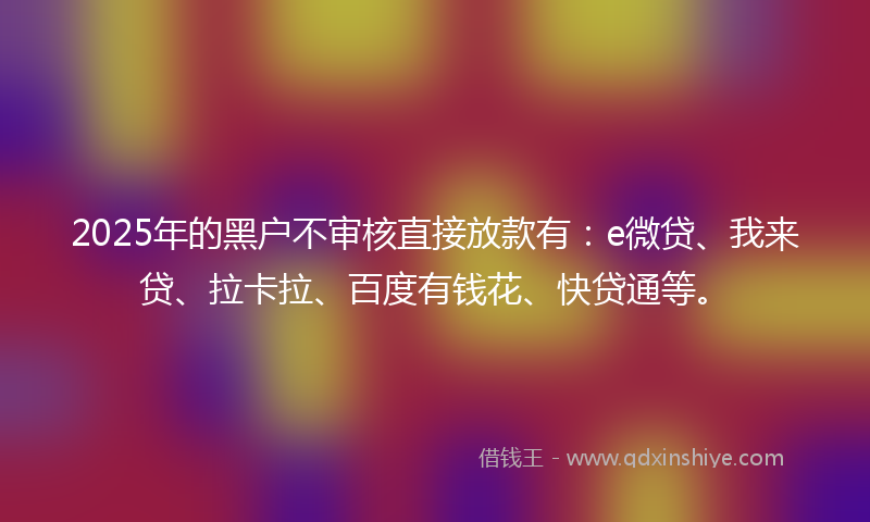 2025年的黑户不审核直接放款有：e微贷、我来贷、拉卡拉、百度有钱花、快贷通等。