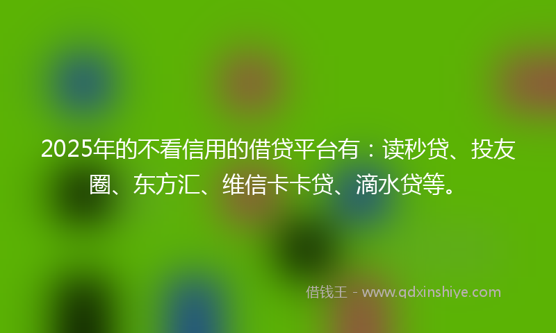 2025年的不看信用的借贷平台有：读秒贷、投友圈、东方汇、维信卡卡贷、滴水贷等。