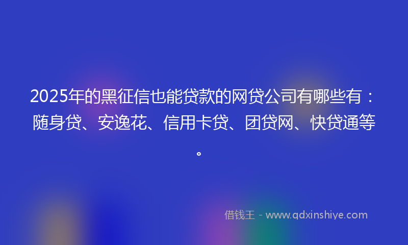 2025年的黑征信也能贷款的网贷公司有哪些有：随身贷、安逸花、信用卡贷、团贷网、快贷通等。
